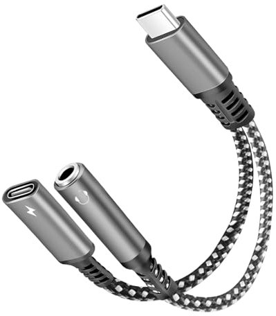 2 en 1 Adaptateur Casque et Chargeur USB C vers Jack 3,5 mm, Type C Adaptateur Prise Jack pour Audio Écouteur avec Charge Rapide PD 60W, Convertisseur de Casque Filaire et Câble de Charge de Type C