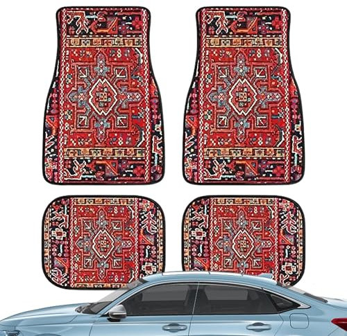 4pcs Bohemian Auto Matten - Boho Auto Teppich Auto Vorne Hinten Matten Auto Fußmatten Boho Full Set | Heavy Duty Teppiche Böhmische Automatten Boho Auto Zubehör Anti-Rutsch Retro Schützt vor Schnee