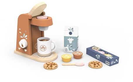 Speedy Monkey Toy Coffee Machine - Beautiful Design | Sustainable Wooden Play Kitchen Accessory with FSC Wood & Smooth Edges | Perfect Kids Wooden Toys Toddler | Toy Gift for Girls & Boys