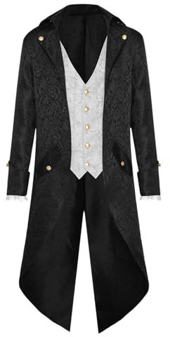 LOSSLO Steampunk Herren Jacken, Frack Mantel Herren Midi Vintage Mittelalter Gehrock Renaissance Kostüme Viktorianische Gothic Kleidung Mittelalter Palast Mantel Halloween Kostüme Vampir Cosplay