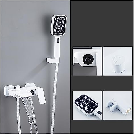 Set miscelatore doccia termostatico Set doccia digitale da bagno, miscelatore vasca a cascata, rubinetto doccia grigio caldo e freddo, rubinetto doccia a temperatura costante (Hot Cold Gold 1)
