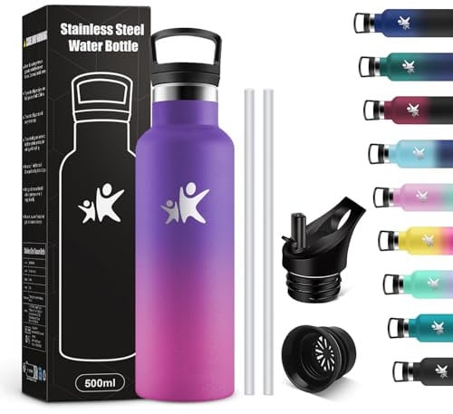 KollyKolla Gourde Isotherme Enfant 500ml, Bouteille d'eau Acier Inoxydable, Étanche et Réutilisable, sans BPA, Gourdes avec Paille, Bouteille d'eau pour Voyage, l'école, Cyclisme, Bureau, Camping