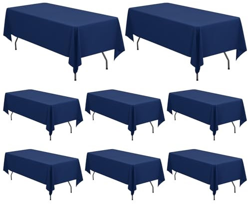 8 Packungen Marineblau Polyester-Tischdecken, 153 x 320 cm Waschbare rechteckige Polyester-Tischdecke für 2,4 m große rechteckige Tische für Hochzeit, Bankett, Veranstaltung, Party