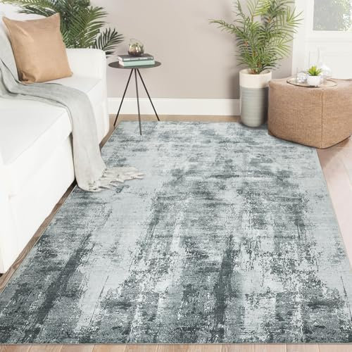 Famibay Teppich Wohnzimmer 140x200cm Waschbar Teppich Schlafzimmer Kurzflor Grau Wohnzimmerteppich Modern Abstrakt für Wohnzimmer Schlafzimmer Esszimmer