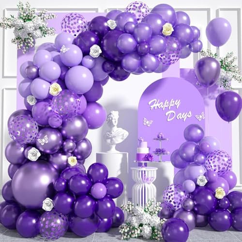 Ghirlanda di palloncini viola, 106 pezzi metallizzati, viola scuro, viola scuro, con coriandoli, palloncini per ragazze, compleanni, baby shower, matrimonio, proposta, decorazione per feste
