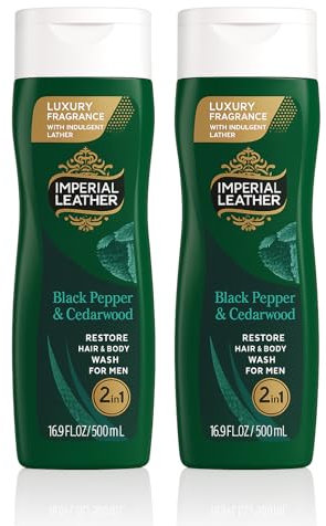 Imperial Leather Black Pepper & Cedarwood Hair & Body Wash 500ml – Pack of 2 | 2-in-1 Shower Gel for Men | Signature Oil Blend, Rich Lather & Long-Lasting Fragrance | Bulk Buy