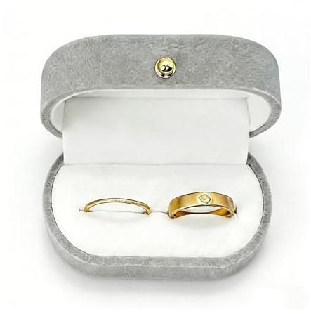 PENGCHE Ringbox Hochzeit 2 Ringe – Leichte Ringbox mit Glatter Grauer Ringschatulle, Handgemachte Ringschachtel für Verlobung & Hochzeit, Ideal für Eheringe & Tägliche Lagerung