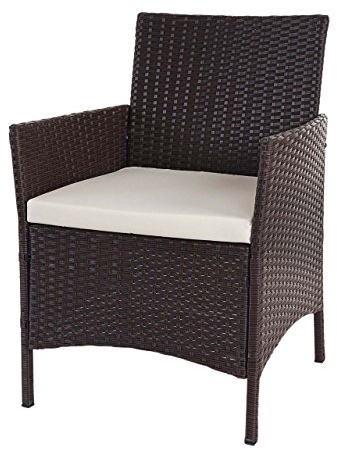 Mendler 2er-Set Poly-Rattan Gartensessel Halden, Korbsessel - braun-meliert, Kissen Creme