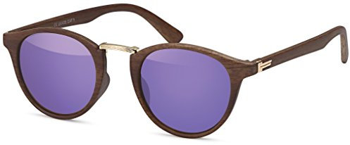 FEINZWIRN Sonnenbrille in edler Optik und einem Hauch von Vintage Look (Holzoptik-lila)