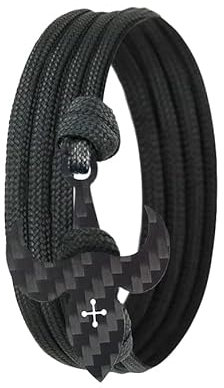 Lion & Son Kohlenstoff-Armband mit 100% Anker Kreuz Infinity Carbon-Anhänger Wickelarmband Herren (Black-Lily)