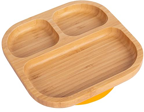 Tiny Dining Baby Plate with Suction Cup - Segmented - Yellow - Divided Non-Slip Bamboo Self-Feeding Baby Weaning Plate for Babies, Toddlers, Children