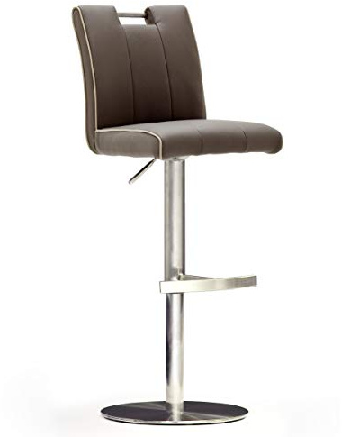 Robas Lund CA.STA Chaise de bar/Tabouret de bar, Cuir/Inox, rond/tournable 360°, environ 42 x 87-112 x 51 cm, marron
