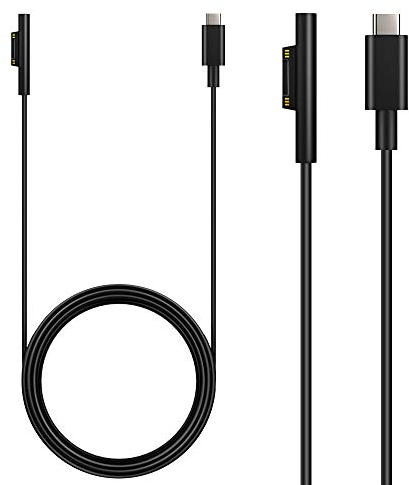 MoKo USB-C Ladekabel, Surface Tpy C Adapterkabel Kompatibel mit Microsoft Surface Pro X/7/6/5/4/3, Surface Laptop/Laptop 2&3, Surface Book 1/2, Surface 3/Go/Studio, 6ft/1.8m (Nur Kabel) - Schwarz