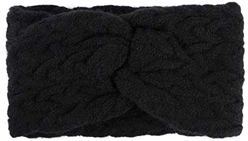 styleBREAKER Damen Strick Stirnband mit Zopfmuster und Twist Knoten, warmes Winter Haarband, Headband, gestrickt 04026044, Farbe:Schwarz