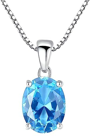 NicoWerk Halskette Damen Silber 925 – Silberkette Damen 925 mit Anhänger aus blauem Topas Edelstein, Kette für Frauen - SKE468