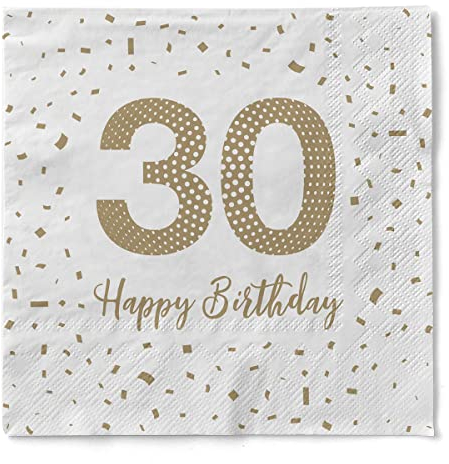 Sovie HORECA Serviette Happy Birthday – 30 – Tissue – 33 x 33 cm – 1/4 Falz – 100 Stück – Ideal für Gastronomie & private Feiern