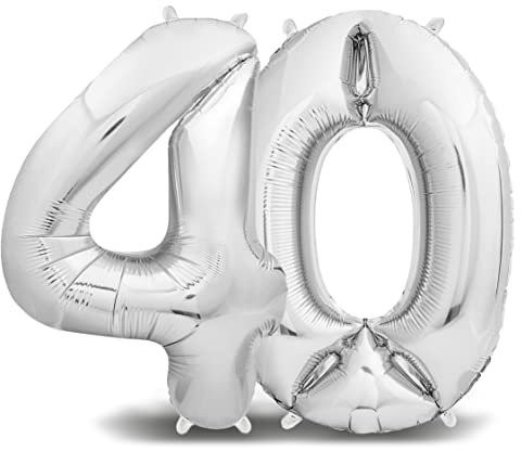 envami® Folienluftballon Zahl Silber - 100 cm - Riesen Zahlenballon - Fliegt mit Helium - Luftballon Zahl Geburtstag - Geburtstagsdekoration - Deko Geburtstag (40 einzeln)