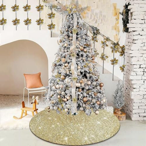 120 cm Weihnachtsbaum Decke Gold, Ttannenbaum Decke Round, Weihnachtsbaum Rock mit Doppellagigen Pailletten, Luxuriös Christbaumdecke für Herbst Winter Thanksgiving Neujahr Party Weihnachtsdeko