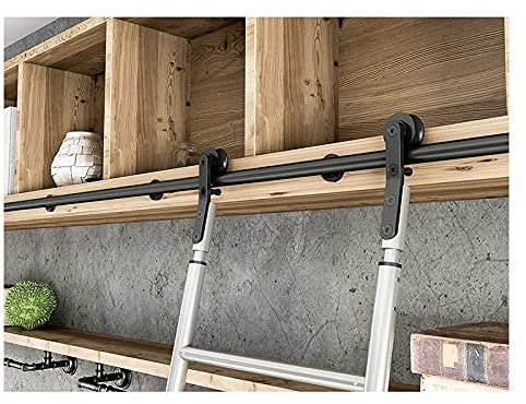 4FT-20FT Gleitrestertürkit, Gleitleiter Komplette Hardware-Walzschiene (Keine Leiter) + Edelstahlbodenrollen, Für Home/Loft/Bibliothek (Size : 366cm/12ft)