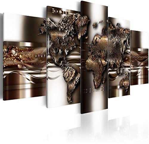 B&D XXL Acrylglasbild Weltkarte 100x50 cm 5 Teilig Wandbild auf Acryl Glasbilder Kunstdruck Moderne Acrylglas Platte Wanddekoration Geschenke Heimdekoration Glasbild Landkarte World Map Kontinente