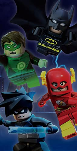 Offizielles LEGO DC Superhelden Strandtuch – Batman, Flash, Nacht- und Grünlaternen-Design – 70 x 140 cm – 100 % Baumwolle