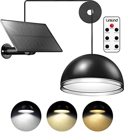 Linkind Solar Hängelampen für außen mit Fernbedienung, 7 Modi Solar Hängeleuchte CCT mit 5M Kabel, IP67 Wasserdicht Pendelleuchte 3000K/4000K/6500K Außenbeleuchtung für Garten Balkon, Comet Serie