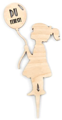 Ocasy Grabstecker Ballonmädchen mit Text Du fehlst, Grabdeko für EIN Sternenkind, Grabschmuck aus Holz, Blumenstecker zum Andenken