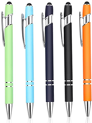 Molain 5 Stück Kugelschreiber mit Eingabestiftspitzen, schwarze Tinte, feine Spitze, Eingabestifte für Touchscreens, Metallstifte, 2 in 1 Eingabestift Kugelschreiber für die tägliche Arbeit