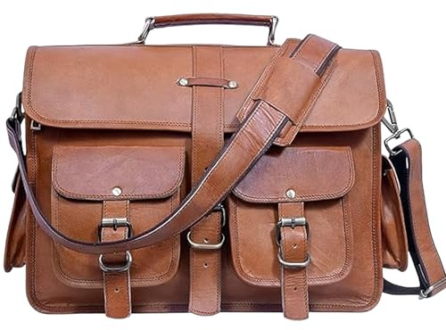 ALASKA EXPORTS Sac en cuir pour ordinateur portable | Sacoche en cuir pour homme et femme | Porte-documents pour homme | Une sacoche parfaite peut être utilisée pour l'école et le travail