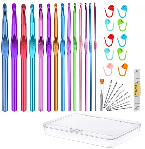YINVA Häkelnadel Set 36pcs Häkelset für Anfänger Enthalten 14 Stück(2.0mm-10.0m) Aluminium Häkelnadel Werkzeuge Zubehör Häkelnadeln Set Stricken Werkzeuge Zubehör