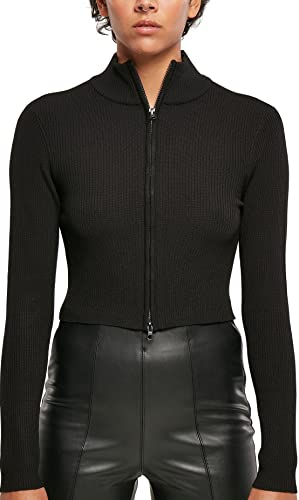 Urban Classics Damen Ladies Cropped Rib Knit Zip Cardigan Sweater, Schwarz, S EU