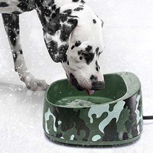 Petfactors Heated Pet Bowl, Outdoor Pet Thermal Water Bowl, Dog Cat Heated Water Bowl with 69 Inch Chew Resistant Cord and Waterproof ON/Off Switch (New Camouflage)