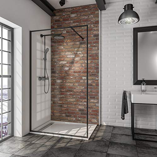 Schulte paroi de douche fixe à l'italienne 100 x 200 cm, barre 122 cm incluse, profilé noir,verre de sécurité 6 mm transparent antical, sérigraphie cadre noir, plage de réglage 98.0-100.5