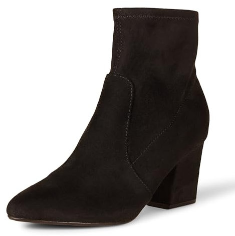 Amazon Essentials Stivali aderenti elasticizzati con tacco Donna, Nero Micro Scamosciato, 35.5 EU