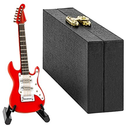 Musiin Guitare Miniature avec Support et étui, idéale pour décorer Un Bureau ou Une étagère Lors d'un Studio de Musique à Domicile (Rouge/10 cm)