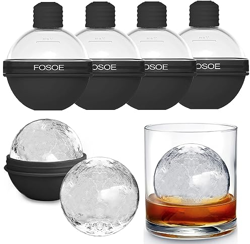 Silicone Ice Ball Molds for Whiskey - Set of 4 Round Makers with Lids for Cocktails, Bourbon, and Drinks
