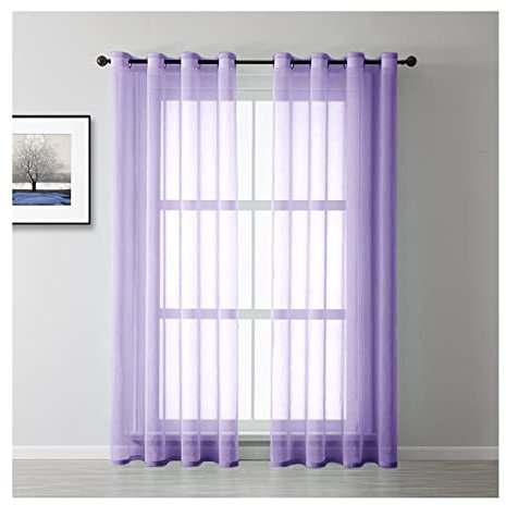 Aotiwe Scheibengardinen Boho, Schlaufenschal Lila Transparente Volltonfarbe Polyester 2 Stücke 132X138cm