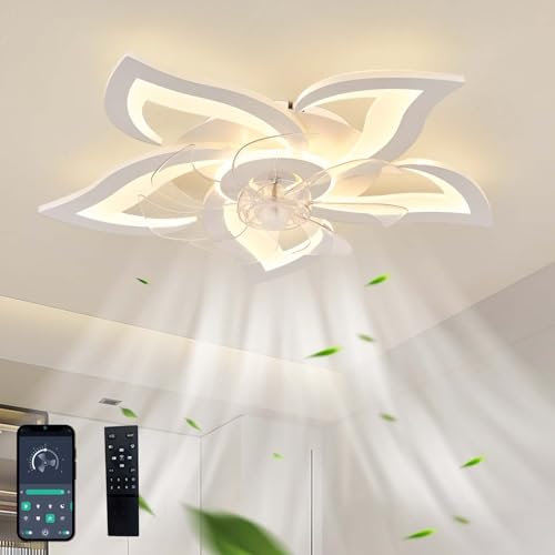 Lampadario Con Ventilatore Da Soffitto Design Silenzioso Moderno Dimmerabile DC Reversibile 6 Velocità Ventilatore Da Soffitto Con Luce E Telecomando Telecomando Per Camera Da Letto Salotto-White
