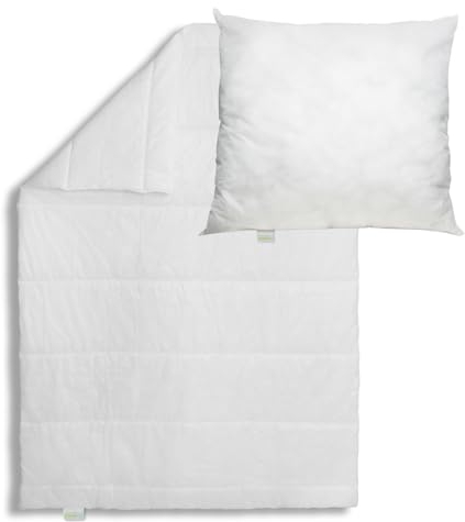 Bodyprotect Bettwaren Set, Ganzjahresdecke 155 x 220 cm + Kopfkissen 80 x 80 cm, Bettdecke Ecoline, medium Steppdecke, waschbar, Made in EU, Allergiker geeignet, weiß