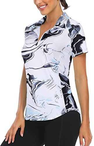 Ladies Polo Shirts, Short Sleeve Golf Tops for Ladies Casual Sports Tops for Women Workout Running Tops Sun Protection Gym Tops Women 1/4 Zip Up Stand Collar T Shirt Tops