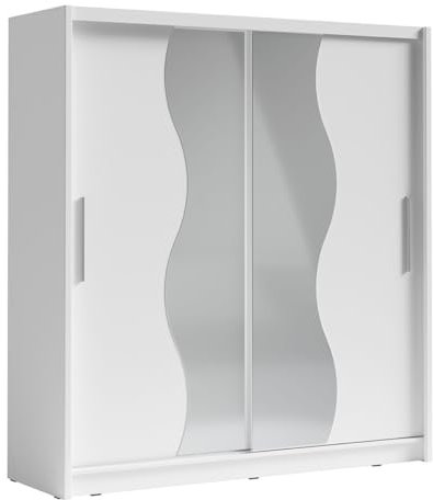 PRICE FACTORY just for you Armoire Collection Bahia, 2 Portes coulissantes avec miroirs, penderie intégrée Coloris Blanc. 205cm