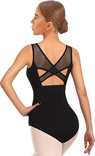 DANSHOW Damen Ballett Mesh Tanz Trikot Tank Top Crisscross Hohl Rücken Tanzbekleidung Ballett Trikot(23601-06-XL)