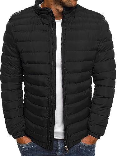 RLEHJN Puffer Jacket Mens UK Clearance Winter Warm Coat Down Jacket Plain Windbreaker Jacket Ski Jacket Softshell Jackets Full Zip Stand Collar Coat Outerwear Outdoor Sportswear