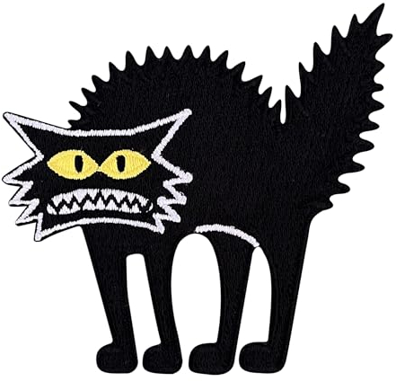 Urbanski Patch Geschockte Katze mit gelben Augen zum Aufbügeln 7 x 7,5 cm | Aufnäher Applikation Bügelbild