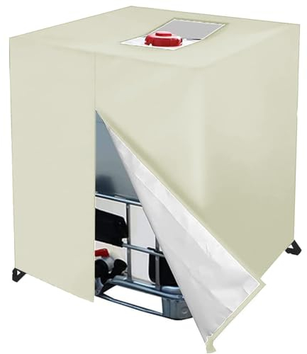 IBC Cubierta para Depósito de Agua Lluvia, 420D Oxford Barrel Tanque Funda Protección Resistente Al Agua Antipolvo Anti UV Lluvia con Cremallera, para Contenedor 1000 L (Beige)