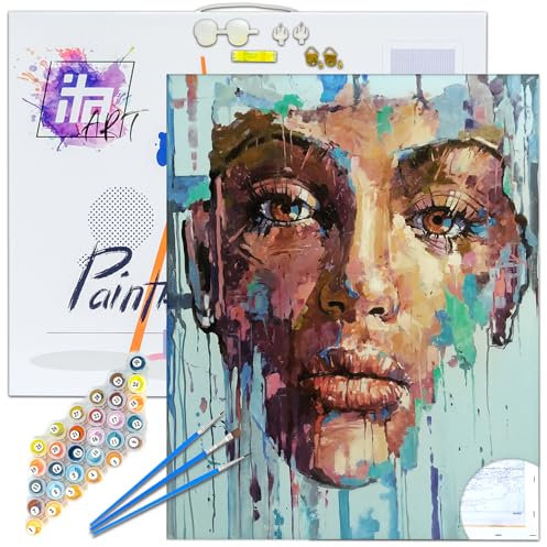 ITA Art Malen nach Zahlen Komplett Set mit Keilrahmen, Acrylfarben, Pinseln, Zubehör, Geschenkbox - DIY Gemälde Bastelset Kit mit Leinwand für Erwachsene, Erwartung, 30x40 cm