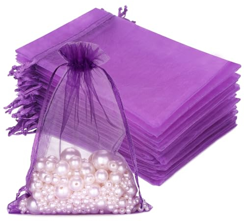 jijAcraft Organzasäckchen Groß Hochzeit Lila Organza Beutel 13 * 18CM, 50 Stück mit Kordelzug, Bonbons Geschenk Schmuckbeutel, Geschenktüten für Hochzeiten