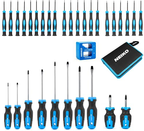 NEIKO 01379A Master Schraubendreher-Set, 32-teilig, magnetische Präzisions-Schraubendreher, Kreuzschlitz-, Schlitz- und Torx-Treiber, inklusive Magnetisierer und Entmagnetisierer, kleine