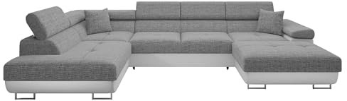 Mirjan24 Ecksofa Torezio Bis mit Bettkasten, Einstellbare Kopfstützen, Sofa mit Schlaffunktion, Eckcouch für Wohnzimmer, Polsterecke, U-Form Couch mit Bettfunktion (Soft 017 + Lux 05, Seite: Links)