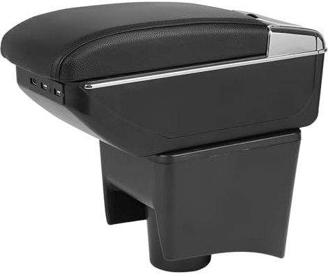 Dual-Layer Leather Arm Rest with USB Black Car Center Console Armrest Storage Box Replacement Compatible with VW Polo MK5 6R Vento 2010 2011 2012 2013 2014 2015 2016 2017